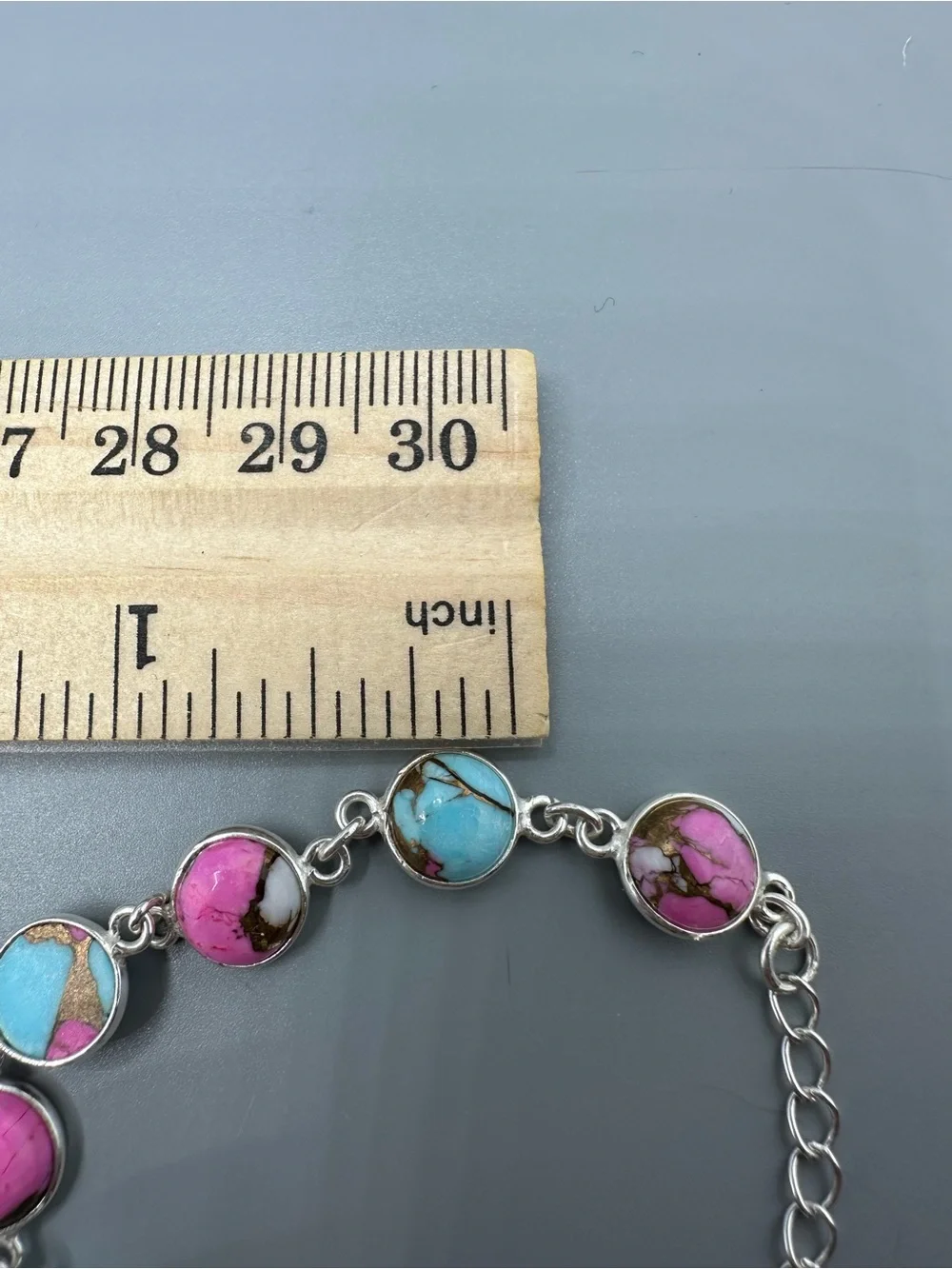 Cotton Candy Dahlia Turquoise Sterling Silver 925 Bracelet Circular 8”